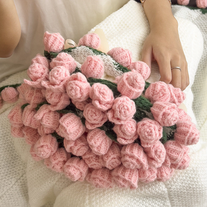 High-End Finished Bouquet Blanket Rose Hand-Knitted Blanket Knitted Blanket Girls Gift Office Nap Blanket