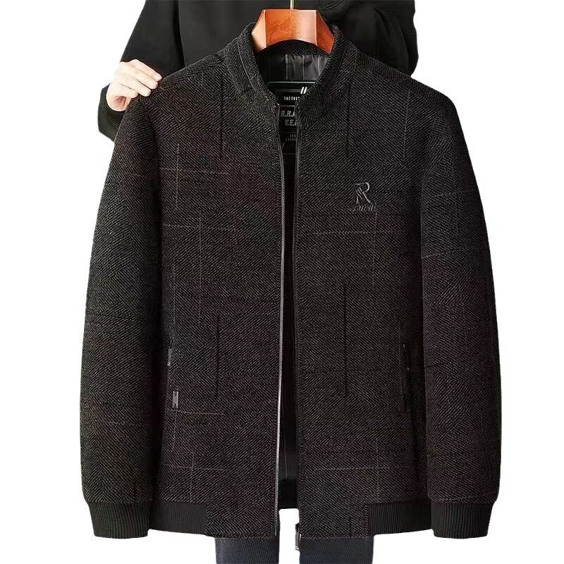 中年男士雪尼尔外套爸爸装春秋季商务休闲爷爷立领中老年夹克上衣