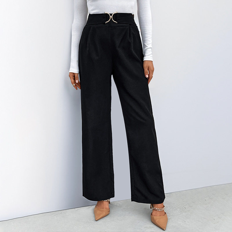 High Waisted Straight Leg Pants Solid Color Versatile Style Comfortable Fabric Autumn Fashion Wholesale Available