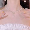 High-end Accessible Luxury Design Bow Pendant Necklace Fairy Tassel Clavicle Chain Beautiful Versatile Elegant Pearl Chain