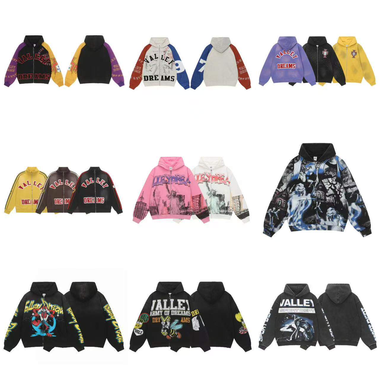 เสื้อฮู้ดวินเทจทรงหลวม ใส่ได้ทั้งชายและหญิง แบรนด์ Vale ยอดนิยม พิมพ์ลายการ์ตูนตัวละครเรโทร ผ่านกระบวนการวอชดูเก่า