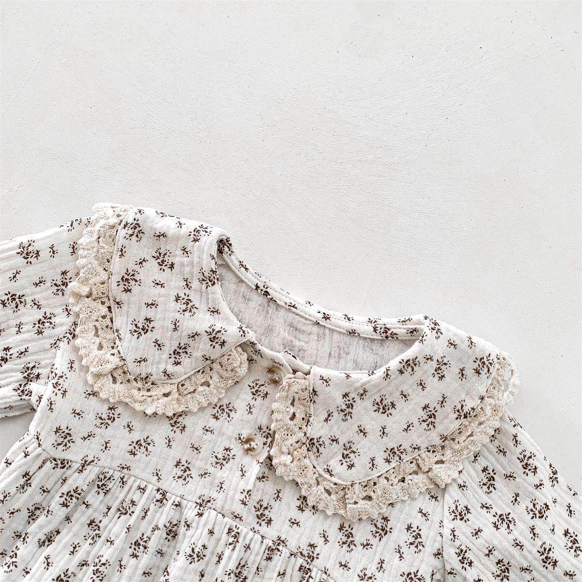 2025 Spring and Autumn New Baby Girl Floral Coverall Infant Lace Doll Collar Princess Jumpsuit