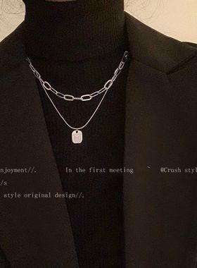 轻奢ins时尚秋冬毛衣链三角几何可抽拉项链百搭气质简约内搭项链
