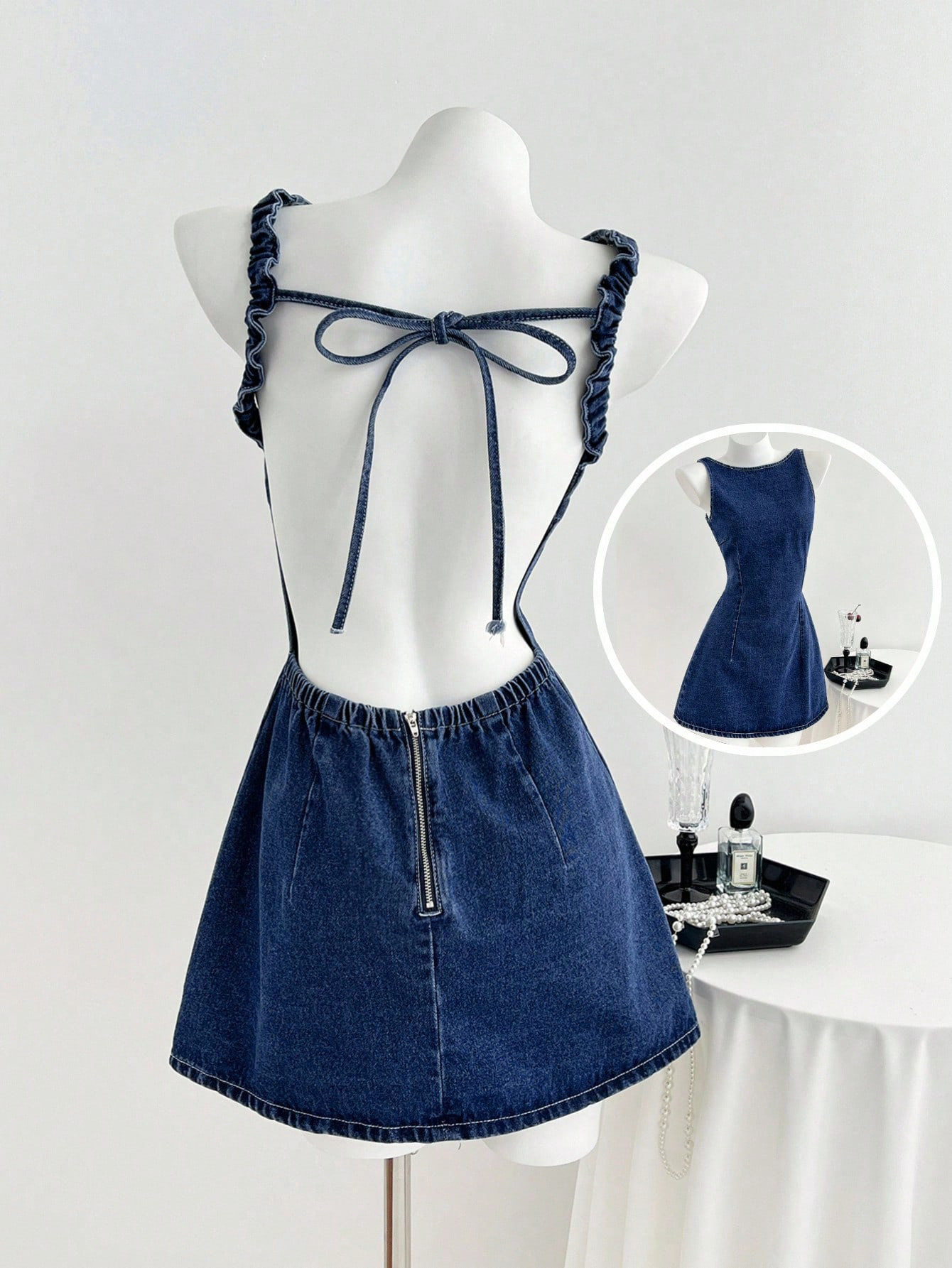 Summer Denim Dress Sexy Backless Design with Bow Tie Casual Wear for Women Ready to Ship bulk order