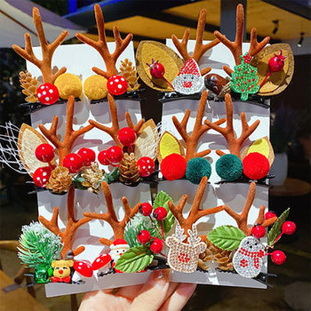 Christmas Hairpin Accessories Antlers 2025 New Side Clip Hair Accessories Party Cartoon Quirky Hair Clips Children's Double Clip