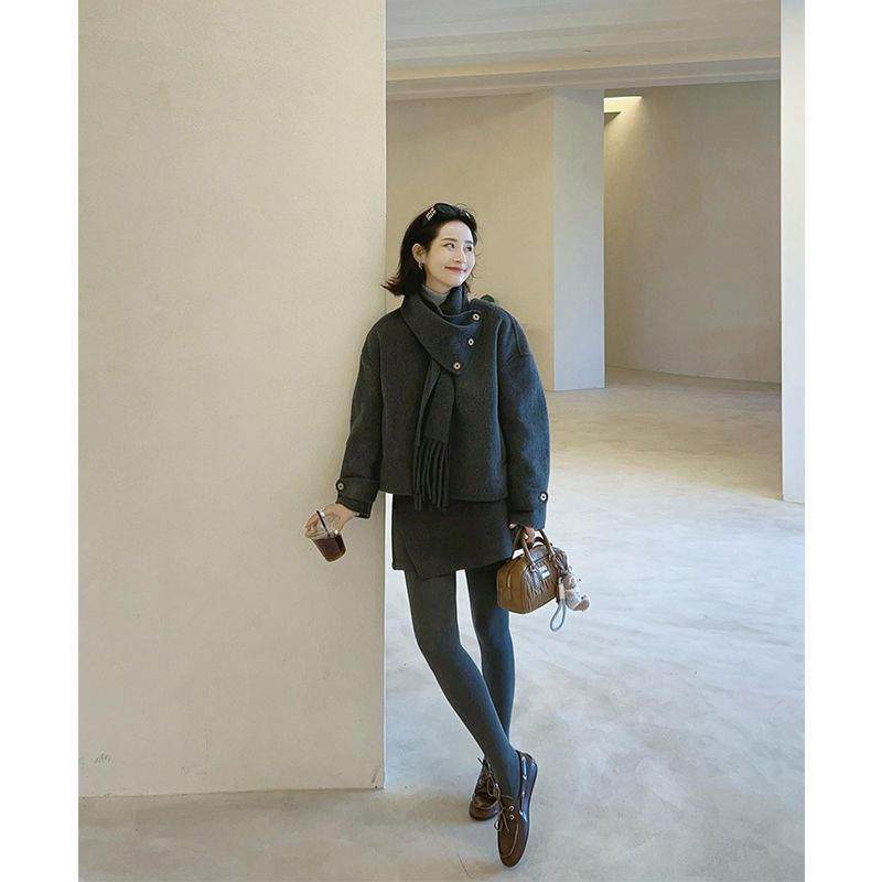 Retro Korean Style Woolen Suit for Women 2025 Autumn and Winter New Style, High-End Fashion and Slimming Look Two-Piece Set