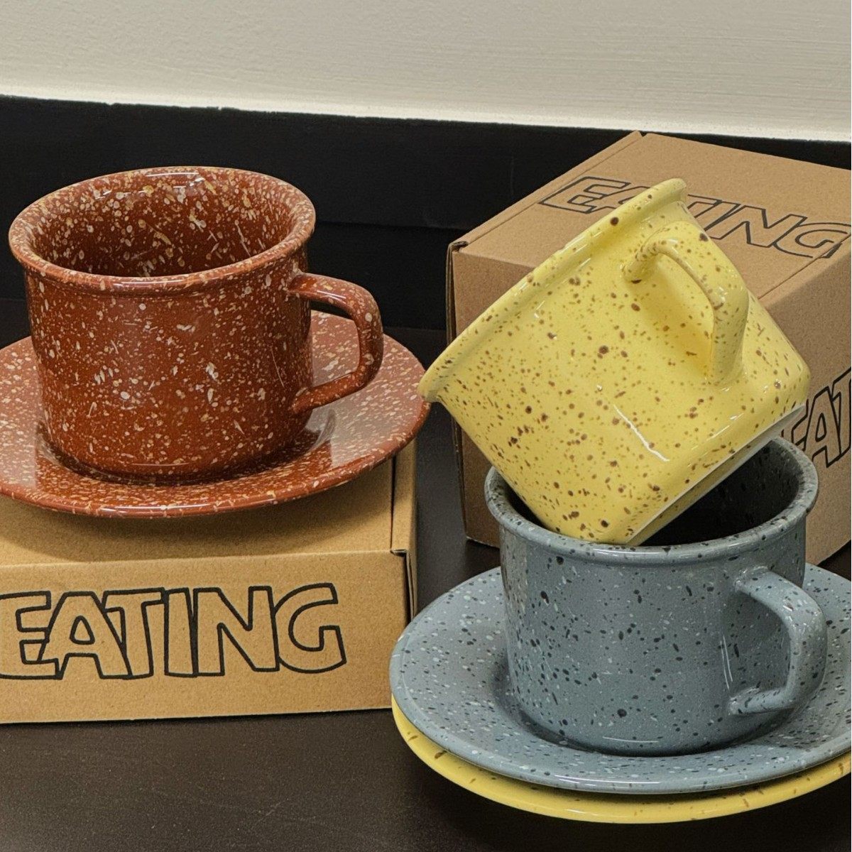 Splash-Ink Retro Simple Ceramic Rice Bowl Soup Bowl Shallow Dish Plate Ceramic Tableware Set Household Imitation Enamel Style