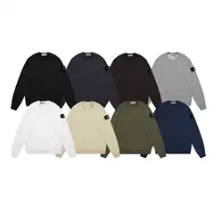 Cross-border classic STONE stone solid color crew neck badge long sleeve sweater men's and women's island couples correct version of the tide