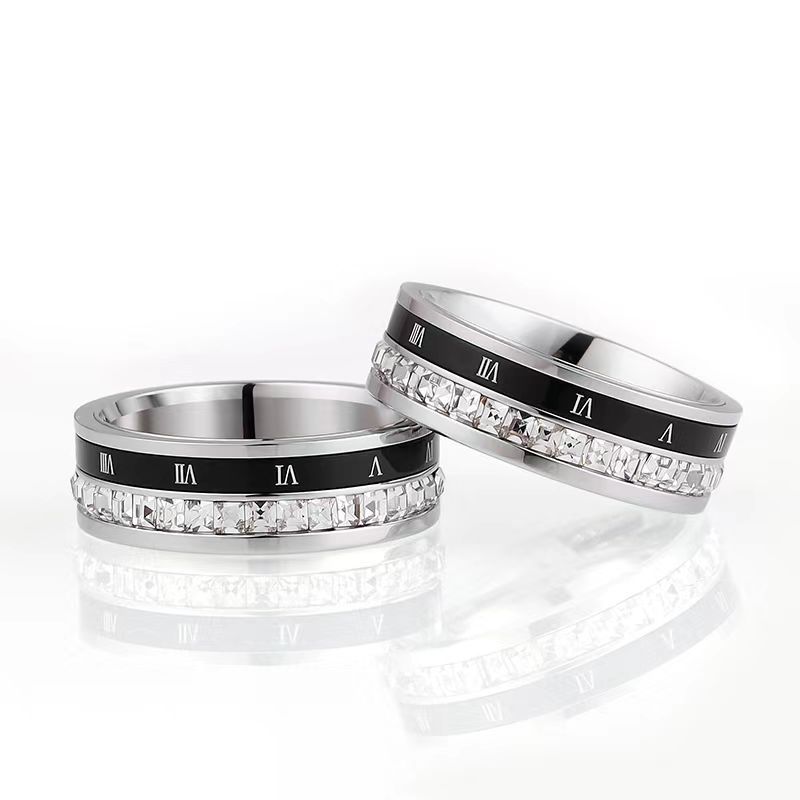 个性时尚气质钛钢ins潮单排钻戒指可转动网红风情侣男女食指指环