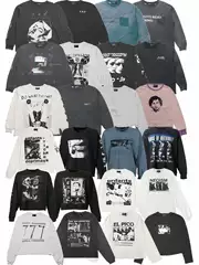 Erd Melancholic Rich Second-Generation American Washed Vintage Distressed Printed Autumn and Winter Long-Sleeved T-Shirts for Men and Women Trendy High Street