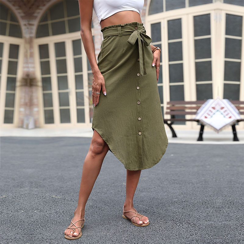 Womens Solid Color Asymmetrical Split Midi Skirt Fashionable Summer Style Perfect for Casual or Party Wear Wholesale