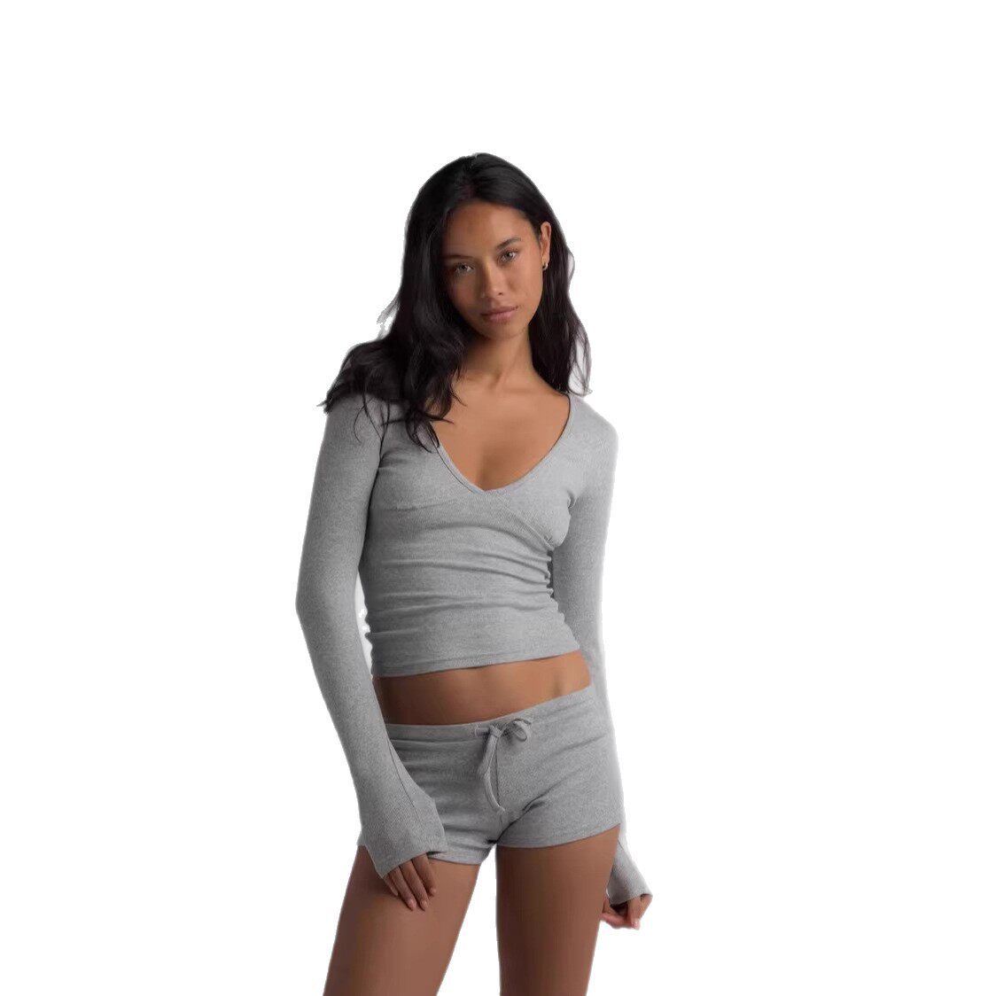 Soft Modal Two Piece Set for Women Casual V Neck Top and Fitted Shorts Stylish Everyday Wear Wholesale Available