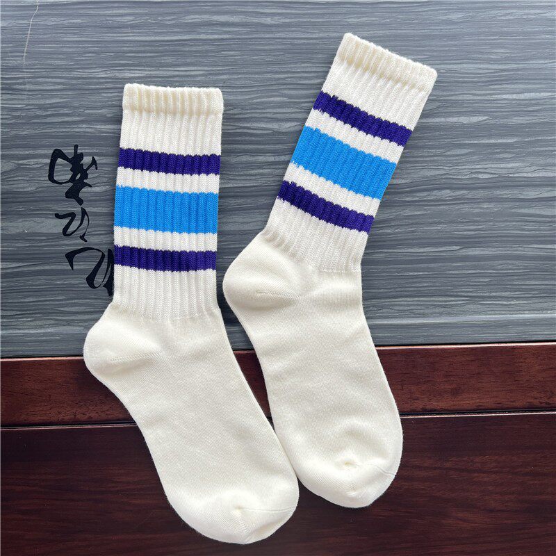 潮牌cityboy日系粗线条纹长袜女堆堆袜棉运动复古中筒袜子男ins潮