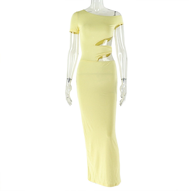 Asymmetrical One Shoulder Dress Solid Color Bodycon Fit Hollow Out Design Casual or Evening Wear Wholesale Available
