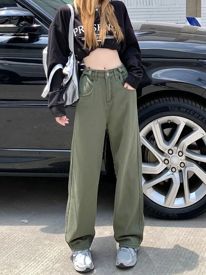 Plus Size Womens High Waist Loose Straight Leg Jeans Vintage Style Korean Design Flattering Fit Spring Fashion
