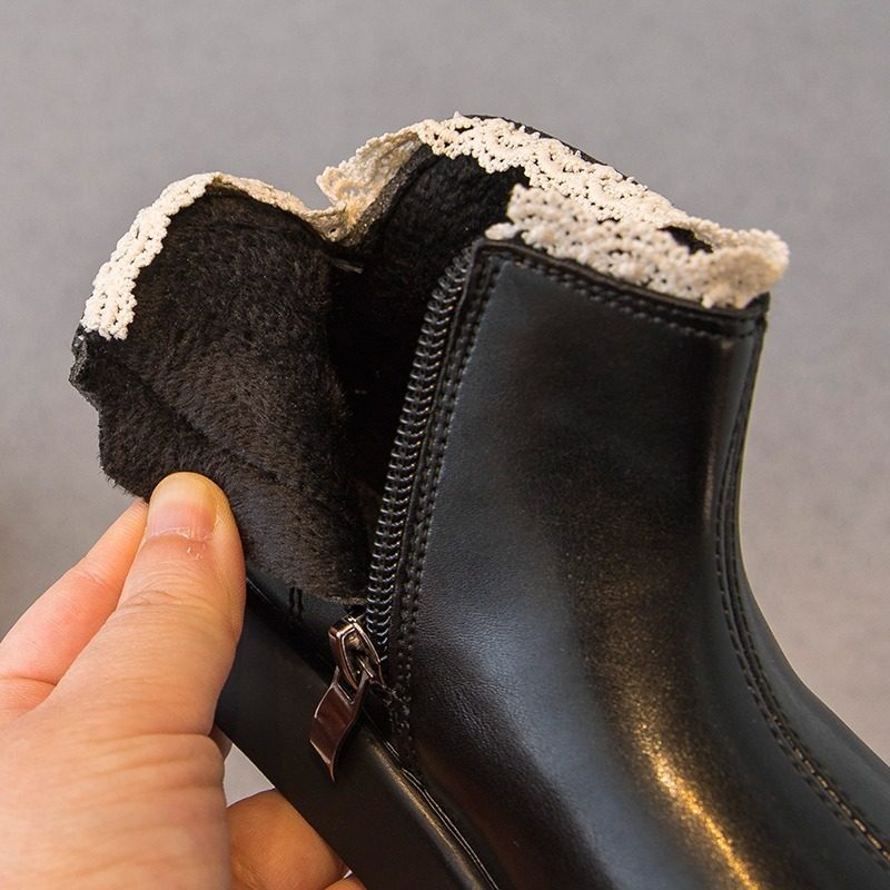 Girls' Leather Boots 2025 Autumn and Winter New Style Fleece-Lined Warm Cotton Boots Kidsren's Baby Short Boots Kidsren's Boots