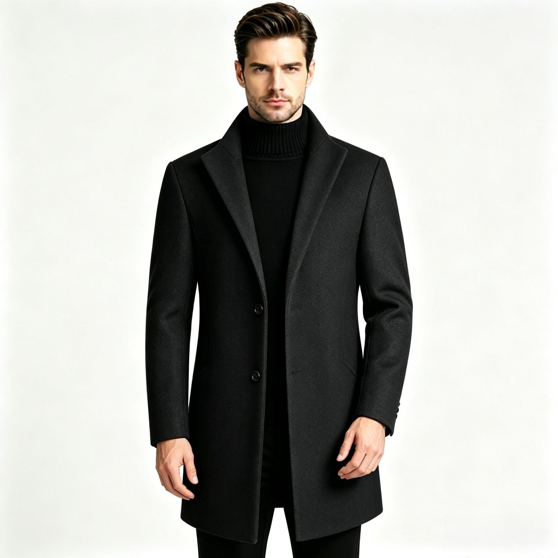 Mens Wool Blend Overcoat Thickened Mid Length Warm Stylish Autumn Winter Outerwear Wholesale Available