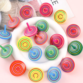 Wooden Spinning Top Hand-Spinning Small Top Children's Toy Kindergarten Manual Top Stress-Relief Nostalgic Gift Rainbow Top