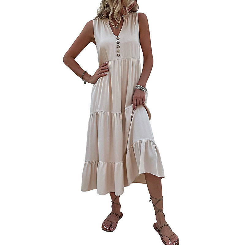 Summer Casual Sleeveless Dress Loose Fit Solid Color Comfortable Fabric Perfect for Everyday Wear Wholesale