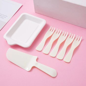 21 customers with 5 sets of 5 Forks 1 knife cake knife and fork combination disposable plastic wave fork cake knife and fork set