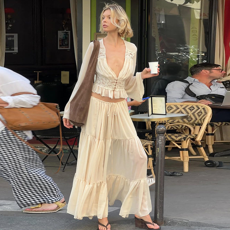 แฟชั่นฝรั่งเศสยุโรปและอเมริกาข้ามพรมแดนใหม่เสื้อผ้าสตรีเซ็กซ...