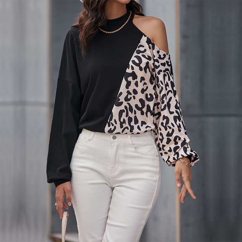 Casual Womens Long Sleeve Hollow Out Cold Shoulder T Shirt Half High Neck Lightweight Fabric Stylish Design Perfect