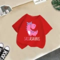 Red pink dinosaur short sleeves