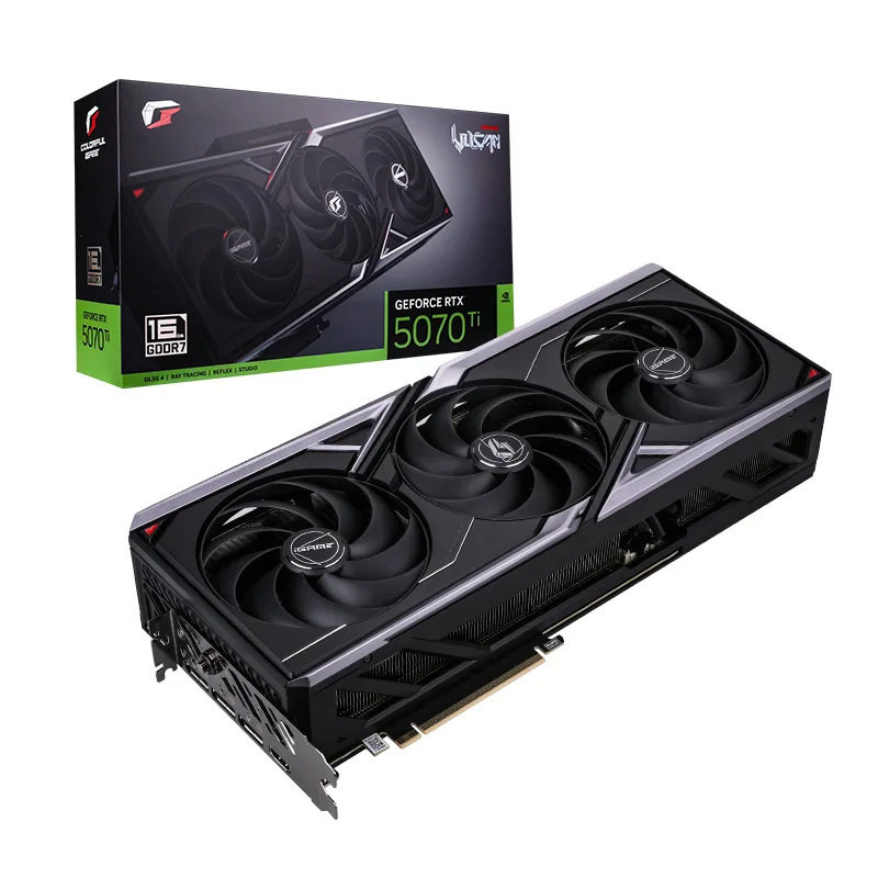 Компьютерная видеокарта iGame Vulcan RTX 5070Ti Vulcan OC 16GB gaming light chasing game с искусственным интеллектом. Изображение 1