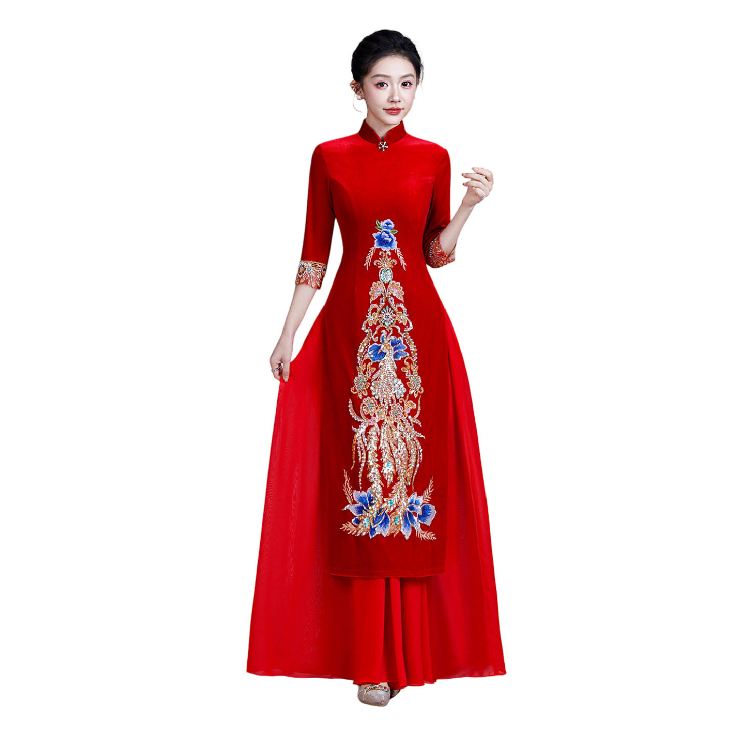 改良红色奥黛旗袍2026新款端大气中式复古优雅连衣裙走秀演出服,淘宝优惠券,粉丝福利购,淘宝优惠卷