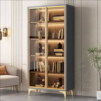 Solid Wood Bookcase with Glass Door Living Room Integrated Wall Storage Cabinet Wine Cabinet Home Floor-Standing Bookcase Display Cabinet