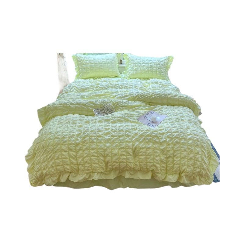 Ins Small Fresh Bubble Skin-Friendly Pure Color Lace Bed Bed Sheets Bed Skirt Four-Piece Set Student Dormitory Three-Piece Set