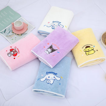 Cartoon Kuromi Bath Towel Two-Piece Set, Absorbent and Quick-Drying, Cute My Melody Hair Drying Cap, Coral Fleece