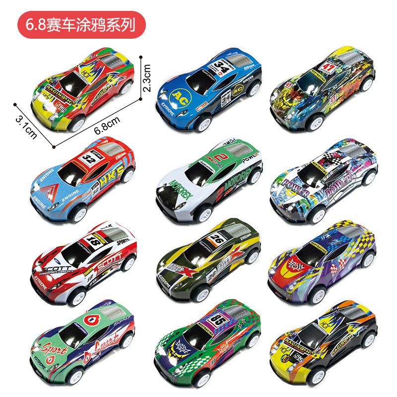 跨境迷你合金赛车铁皮车儿童回力赛车多款式仿真卡通小汽车批发