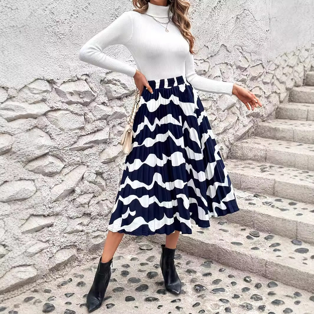 Plus Size Womens Elegant Pleated Floral Midi Skirt Slimming Fit Comfortable Fabric Versatile Style Ready to Ship