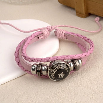 Glow-In-The-Dark Sun and Moon Lover Time Gemstone Bracelet Unisex Retro Handmade Multi-Layered Beaded Woven Leather Bracelet