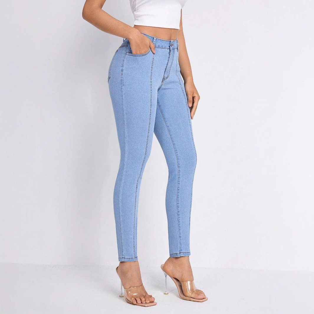 High Waisted Slim Fit Blue Denim Jeans Womens Casual Style Perfect for Everyday Wear Wholesale Available