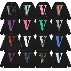 American-Style Vlone Loose Long-Sleeve Trendy Brand Base Shirt for Men and Women, Niche L Women's T-Shirt, Round Neck, Large Ver Cotton