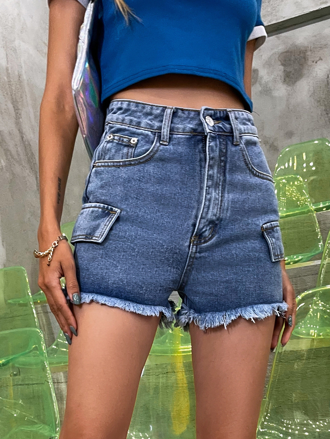 High Waisted Denim Shorts Dark Wash Straight Leg Comfortable Fit Casual Summer Wear Wholesale Available