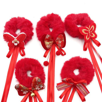 New Year Red Maomao Children's Hair Ring Baby Ball Head Rubber Tendon Hair Rope New Year Celebration New Year Happy New Year Girl's Headwear