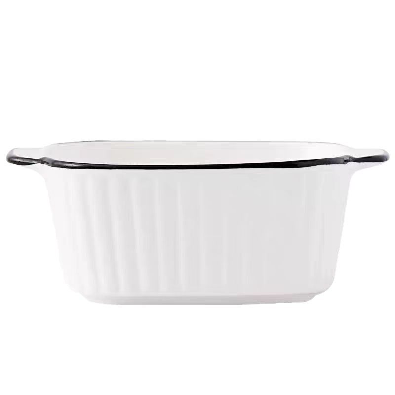 Scandinavian Style Household Black Line 5.75inch Double-Eared Vertical Pattern Square Bowls 4-Pack Dessert Oven Baked Steamed Egg Bowls