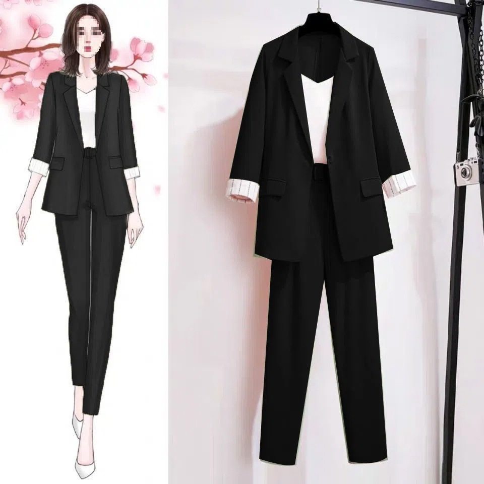 2025 Spring and Autumn New Suit Set Small Suit Professional Wear Workwear Internet Celebrity Three-Piece Two-Piece Slimming and Elegant