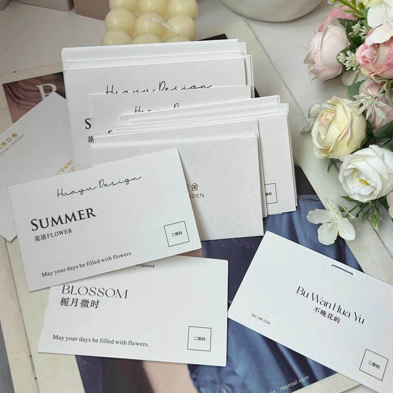 Advanced English Letter Flower Shop Card Custom Floral Label Bouquet Greeting Card Hot Stamping Creative Label Logo Customization