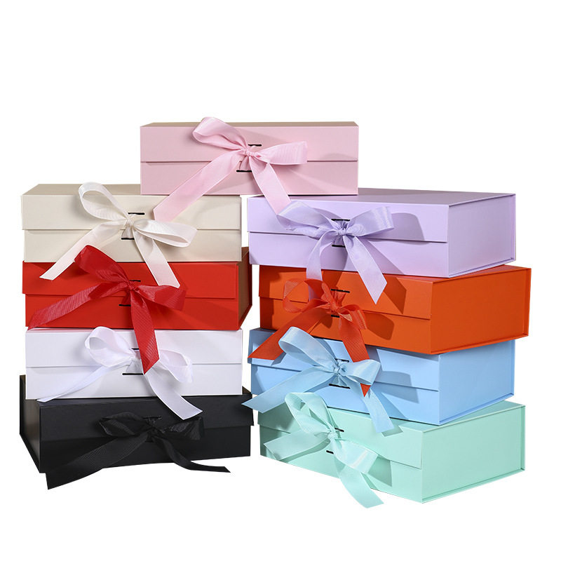New Year Ribbon Folding Box Solid Color Cross-Border Flip-Top Box Exquisite Cosmetic Gift Box One-Piece Empty Box Manufacturer in Stock