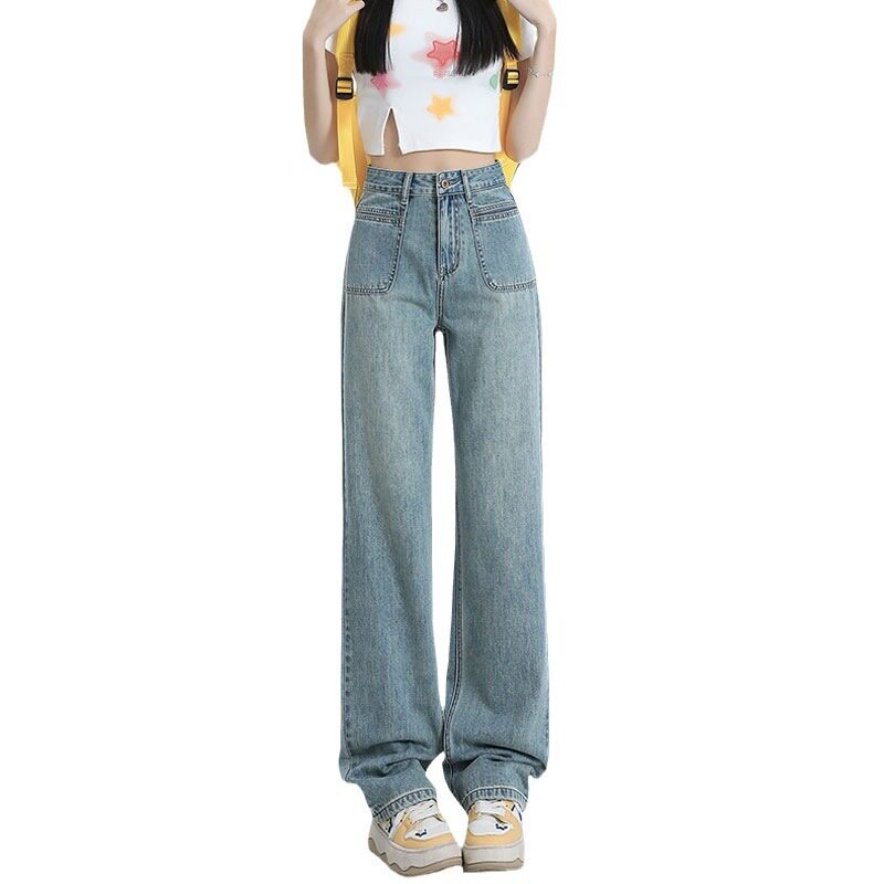 Womens Straight Leg Denim Jeans Casual Wide Leg Pocket Design Perfect for Pear Shaped Figures Spring Fall Wear