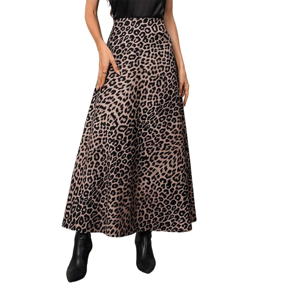 Vintage Leopard Print A Line Midi Skirt — Flattering Fit — Stylish Draping — Versatile Casual Wear — Wholesale Available