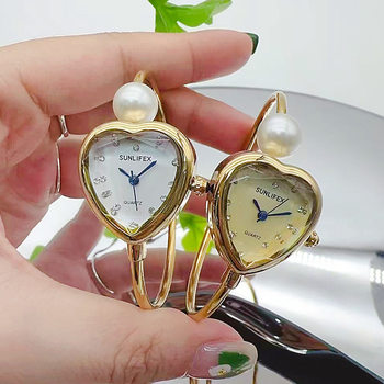 Sunlifex Niche Diamond Face Small Dial Pearl Bracelet Watch for Women with High Appearance, Exquisite and Compact Heart Watch for Women