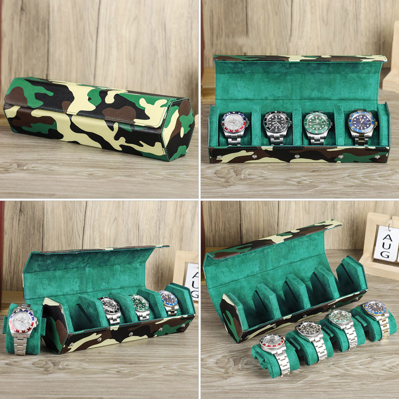 New first layer cowhide handmade camouflage four-position watch storage box travel portable leather watch box