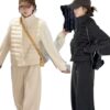 2025 Winter Fashion New Casual Style Suit Slim Stand Collar Warm Jacket Loose Wide Leg Pants Two-Piece Set