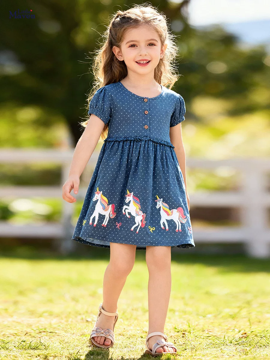 [Style] Girls' Dress, Summer Cartoon Embroidered Kids' Skirt, Cute Princess Dress