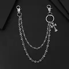 European and American Ins Dark Gothic Yabi Denim Cross Waist Chain Multi-Element Necklace Retro Double-Layer Pants Chain